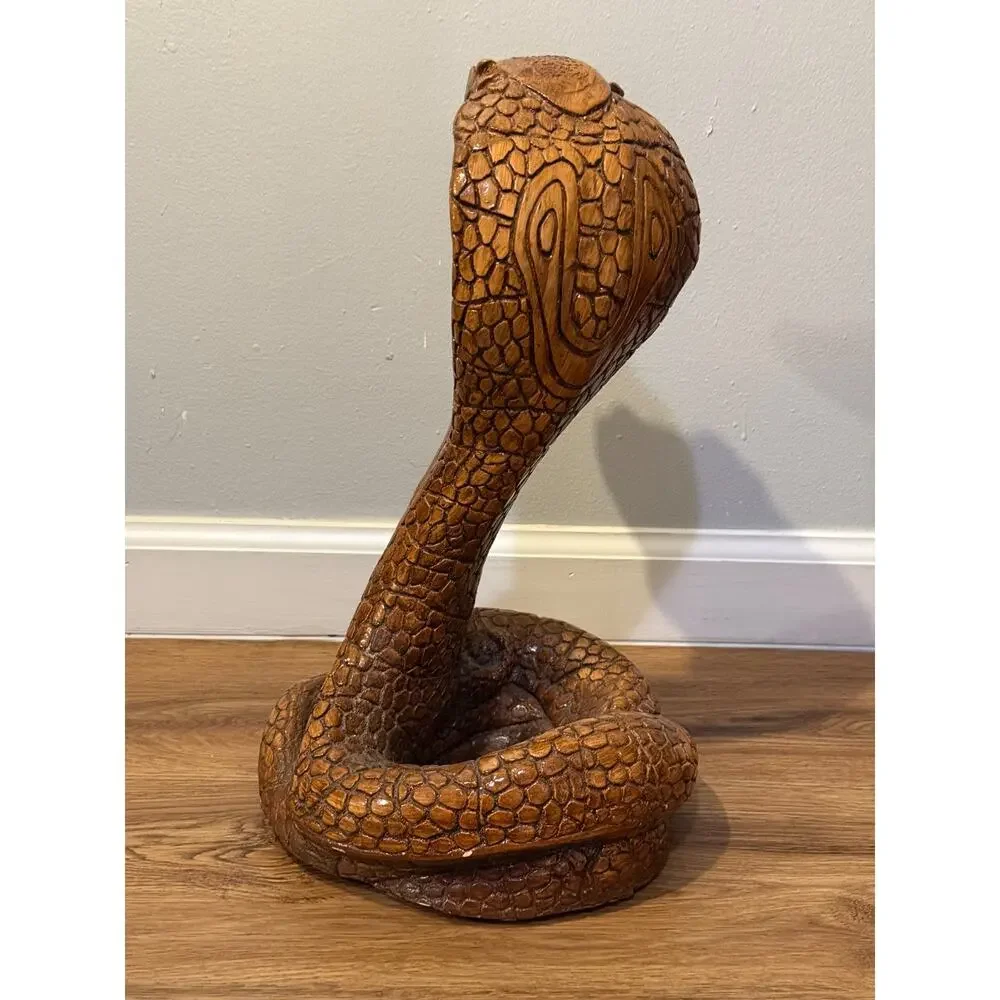 🐍 Vintage Chalkware Cobra Snake Statue 17” Large Brown Gold Figure Decor